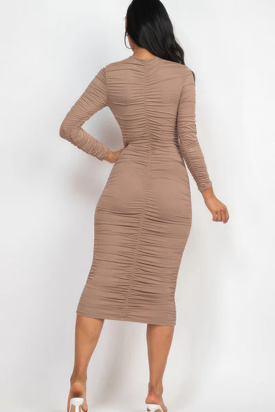 Ruched Long Sleeve Midi Dress