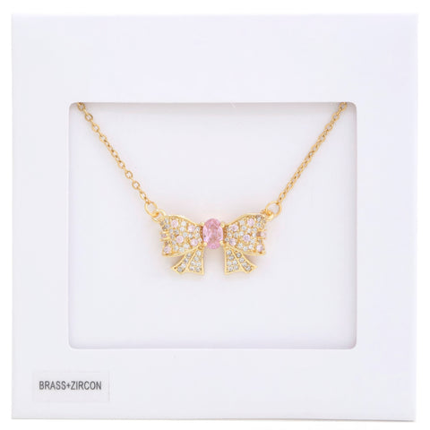 Rhinestone Bow Metal Necklace