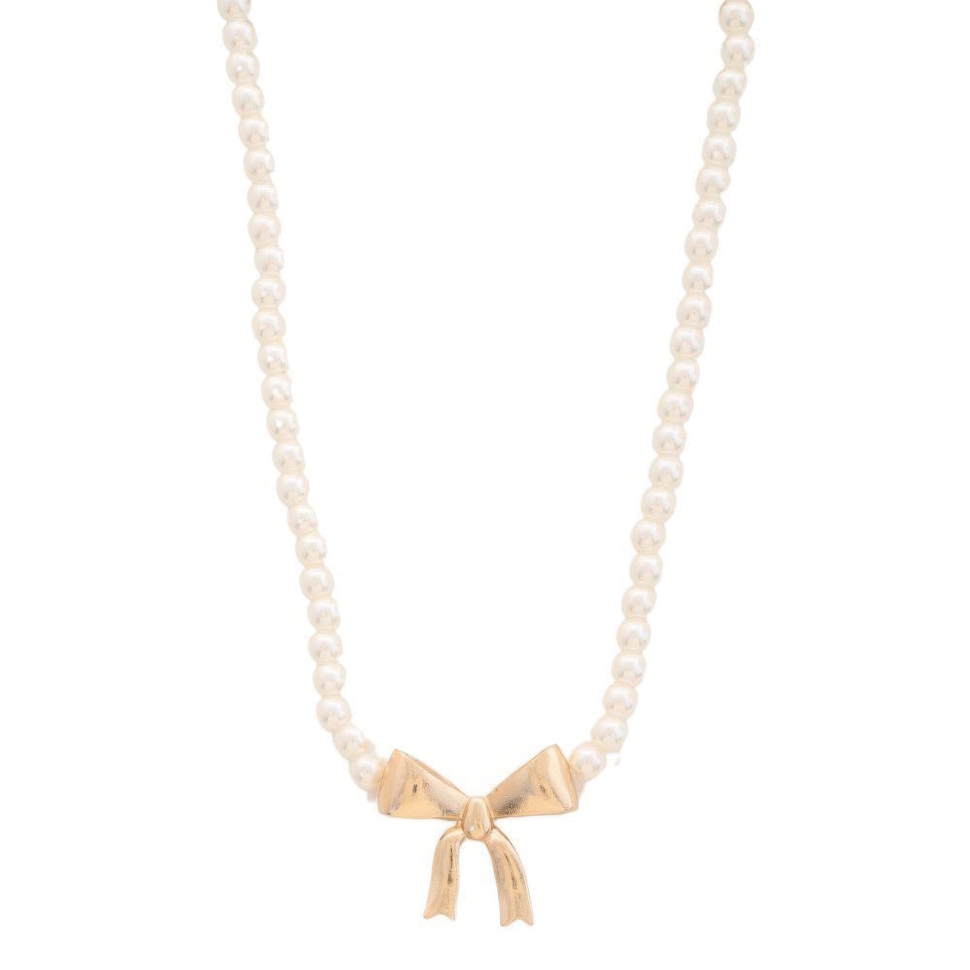 Pearl Ribbon Bow Pendant Necklace