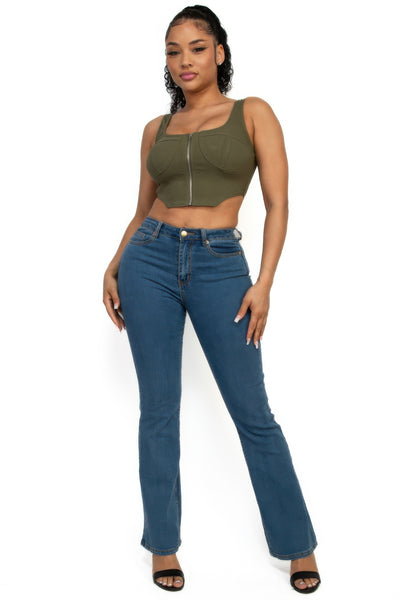 Zip-up square neck crop top