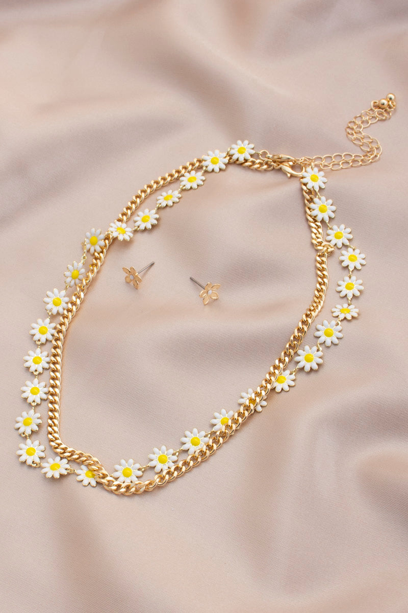 Daisy Flower Metal Layered Necklace