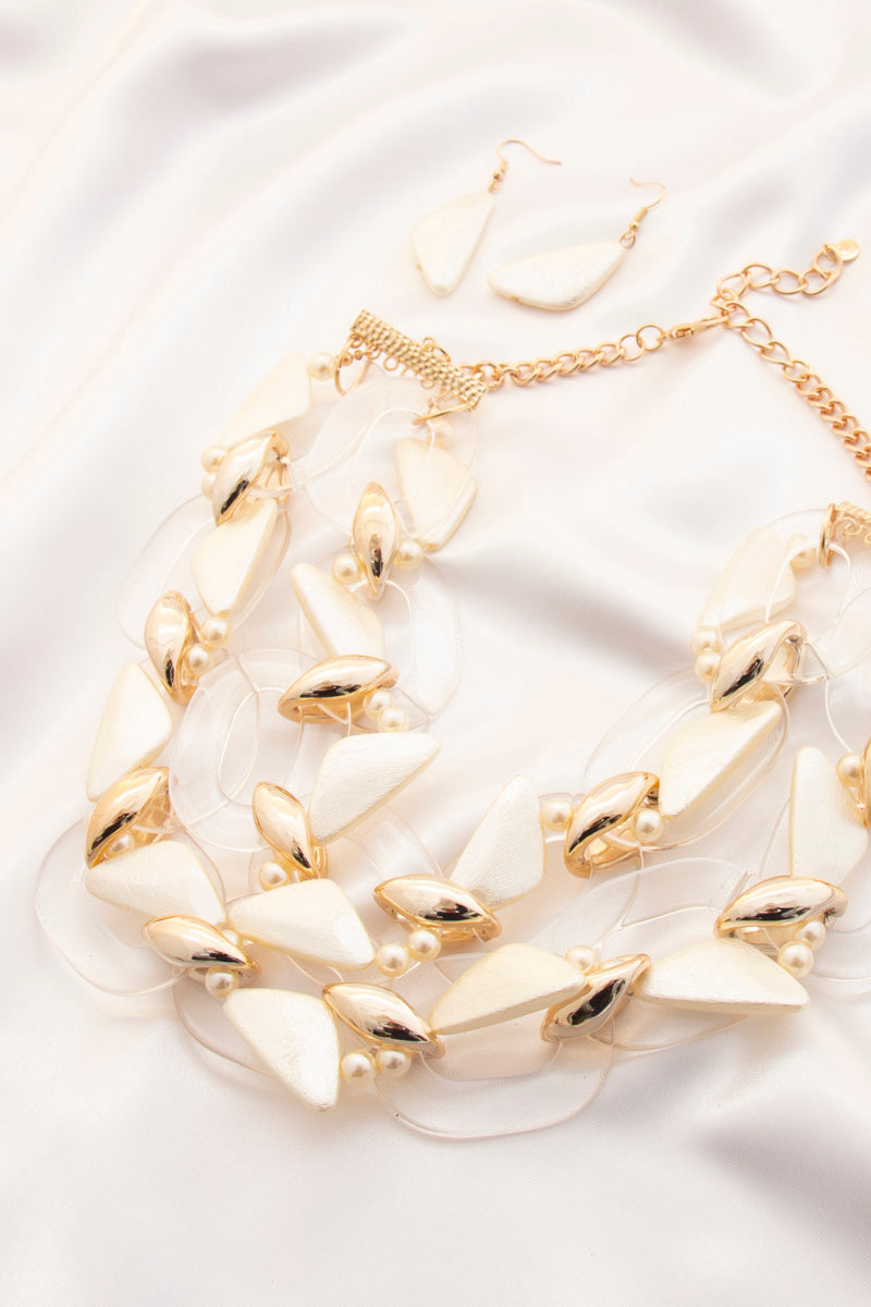 Triangle Shape Clear Metal Layered Bib Necklace